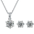 Classic Single Diamond Mozambique Style 925 Silver Moissanite Snowflake Pendant Necklace and Earring Set Moissanite Jewelry Set