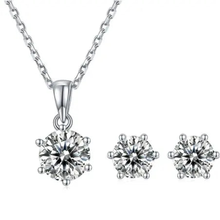 Classic Single Diamond Mozambique Style 925 Silver Moissanite Snowflake Pendant Necklace and Earring Set Moissanite Jewelry Set