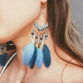Bohemian Vintage Long Feather Resin Beaded Dangling Earrings Handmade Tassel Earrings Party Jewelry Gift