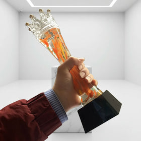 New Design Crystal Glass Trophy Awards Combination Trophy and Glass Pillar Crown Trophy for Souvenir Gifts