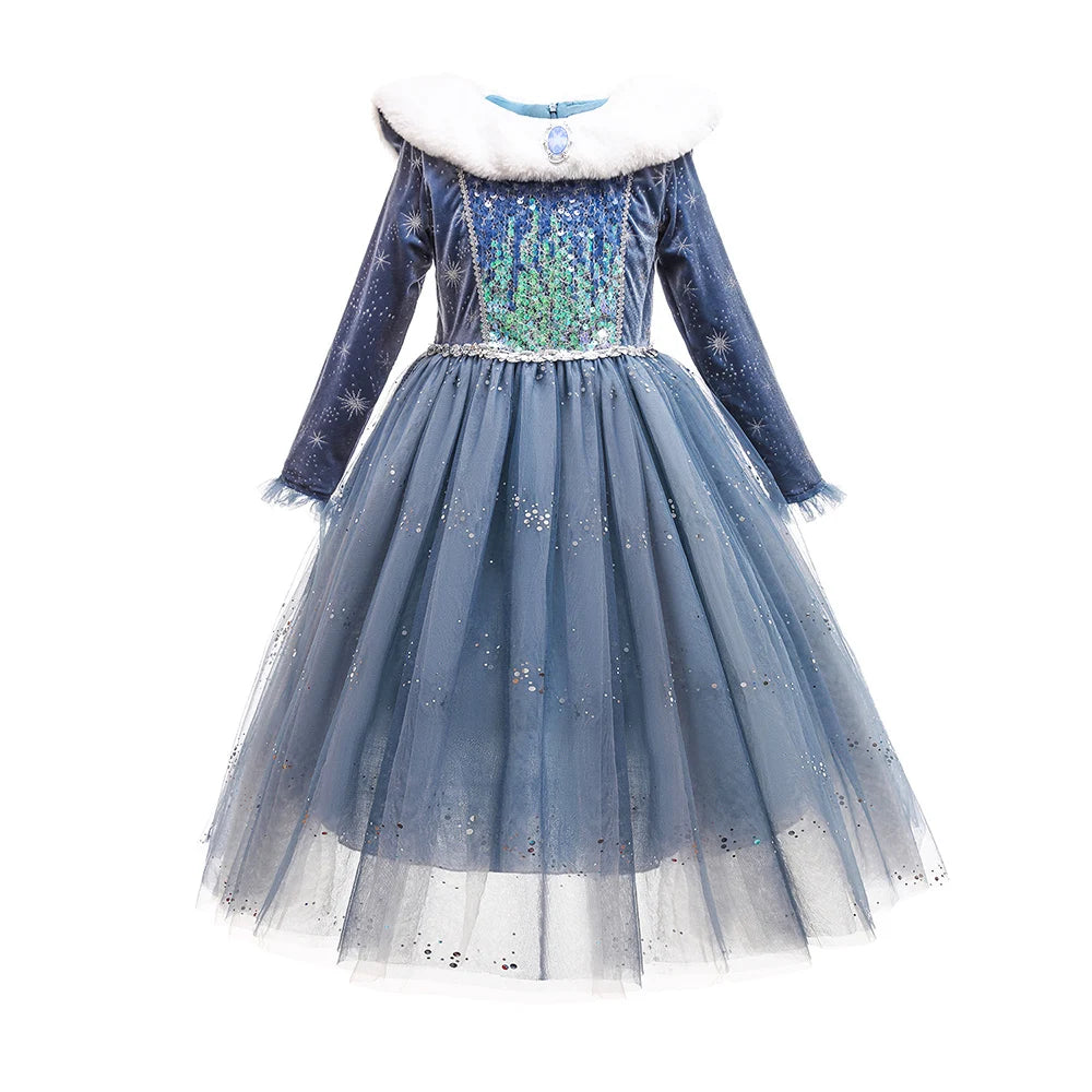 Luxury Princess Dress Snow Queen Theme Party Dress up Costumes Winter Elsa Costume for Girl