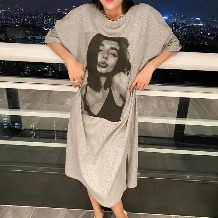 Custom Printing Logo T Shirt Dress Women High Quality Oversized Casual 100% Cotton Ladies Shirt Dress