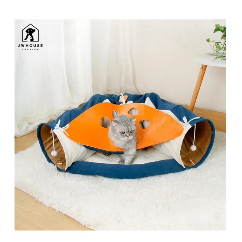 Pet Cat Tunnel Bed Cat Donut Tunnel Interactive Cat Toy Removable Indoor Toys Bed With Ball for Kitten