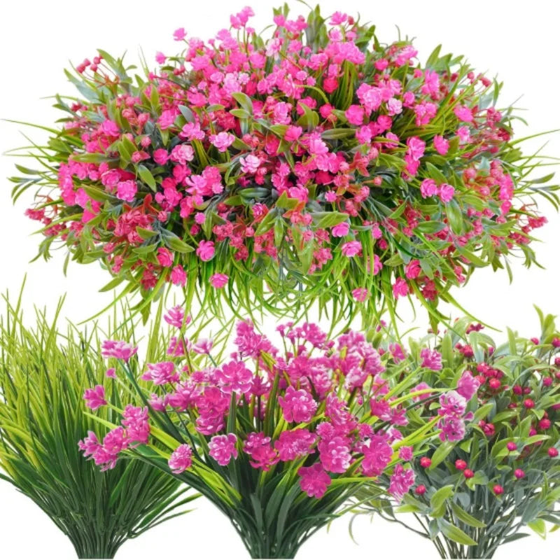 Artificial Flowers Plants Faux Plastic Flowers Shrubs for Outside Garden Patio Porch Window Box Spring Summer Decoration