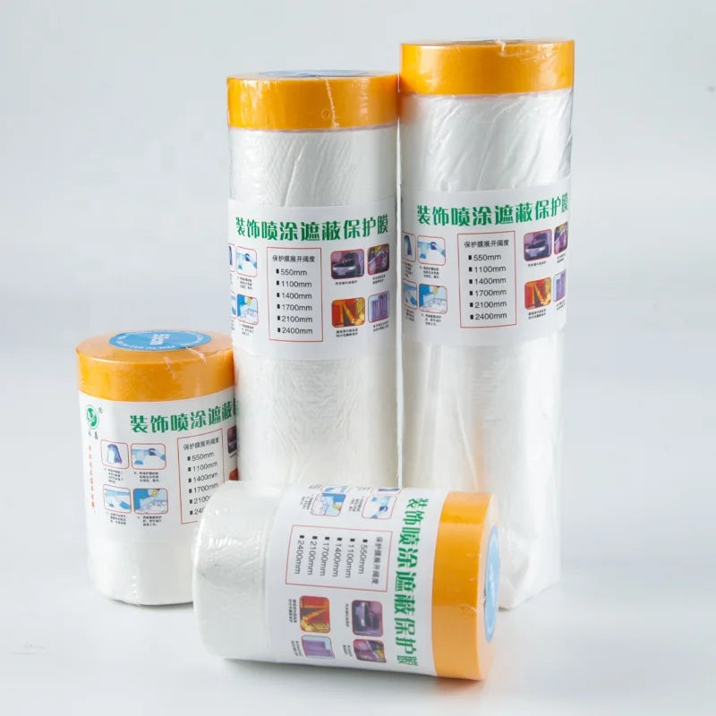 YOUJIANG  Pre Taped Plastic Painter Painting Film Decoration Light Weight HDPE Speedy Masking Film With Tape Roll for Car