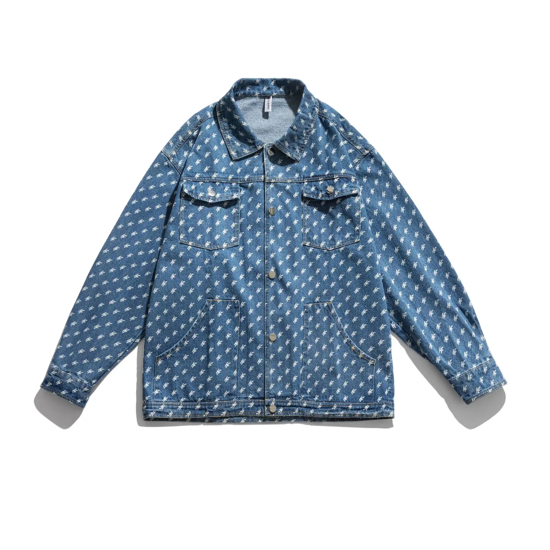 Wholesale Blank Mens Denim Jacket Print Oversized Denim Bomber Multi Pocket Jacket