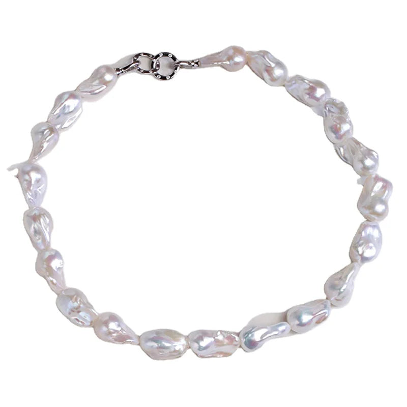 Hot Sale Pure 925 Silver Natural Freshwater Pearl Necklace 10-11mm White Baroque Style Fashion Pearl Necklace Jewelry