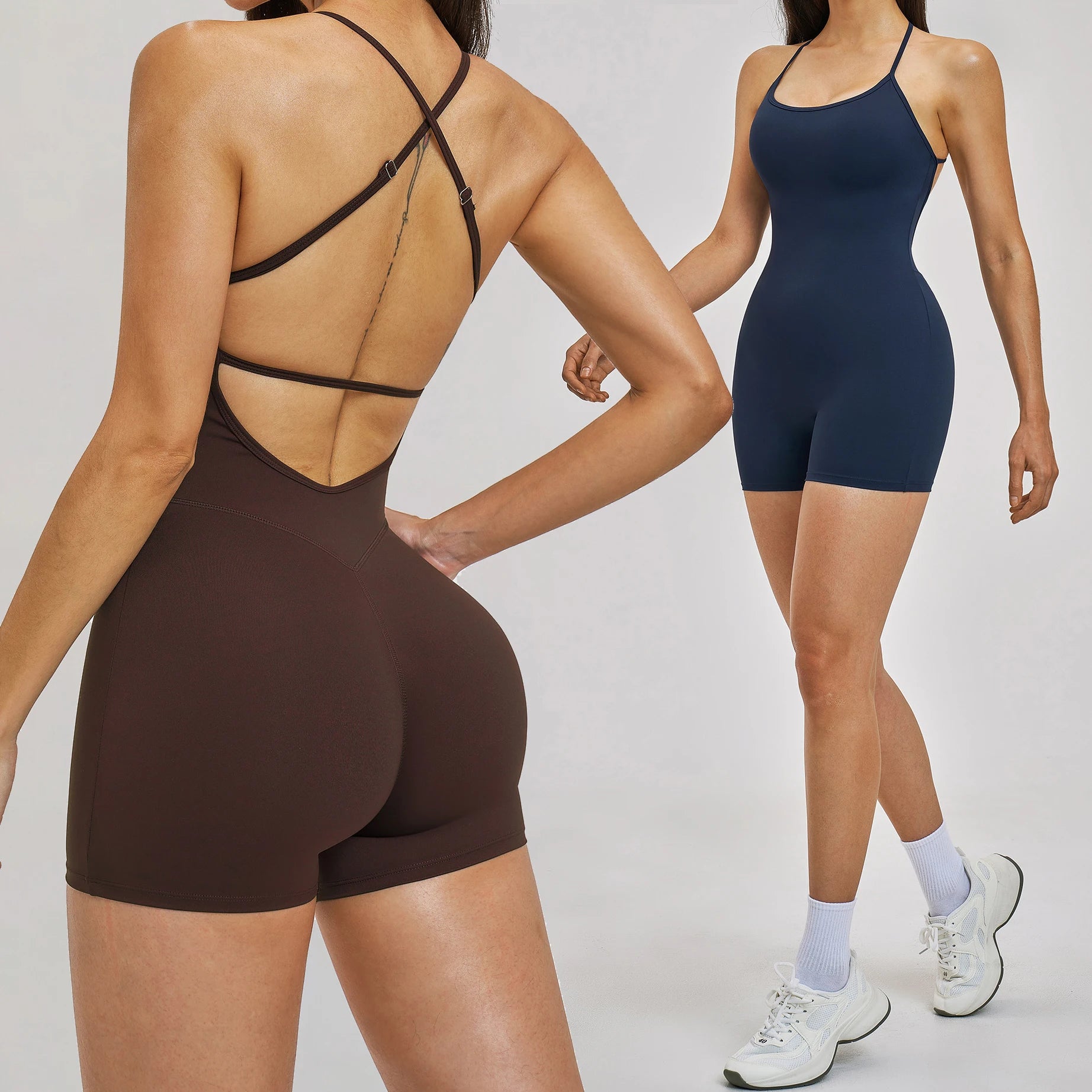 YIYI Active Wear Sports Bodysuit for Women Adjustable Strap Gym Romper Jumpsuit One Piece Backless Integrated Yoga Jumpsuit