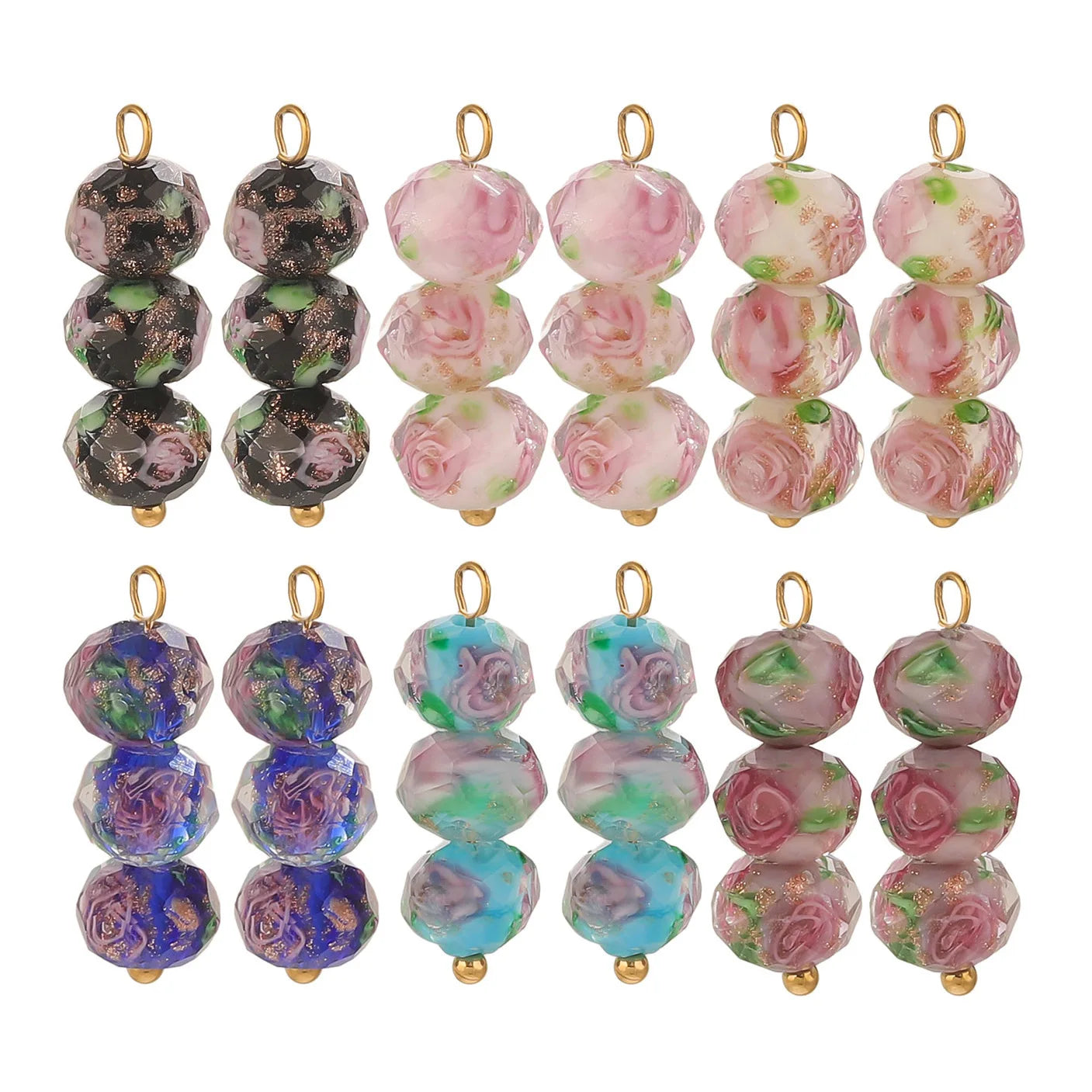 Vintage Stainless Steel Beaded Pendant Flower Lucite Glass Bead Pendant Charms DIY Necklace Earrings Jewelry Accessories