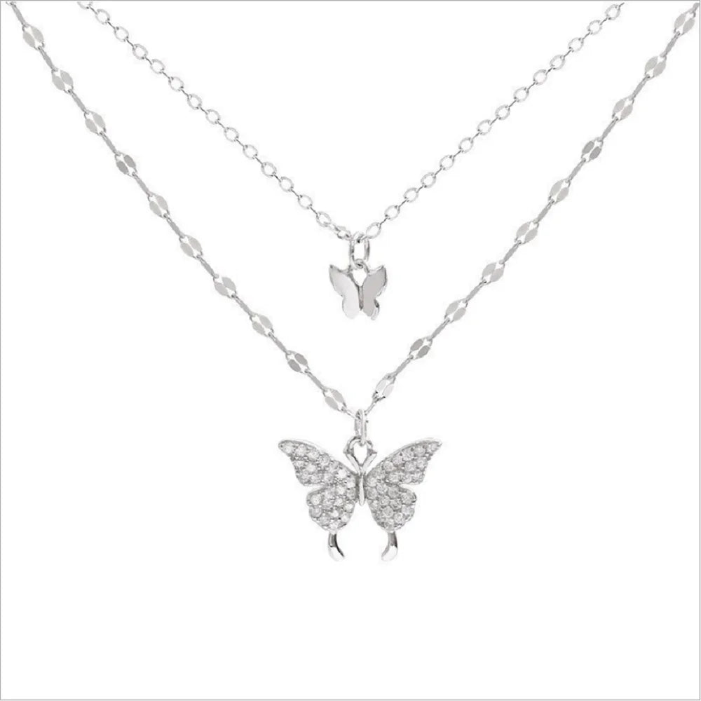 2021 Summer New Fashion Double Layer butterfly Pendant Necklace Women Charm Choker Necklaces Jewelry