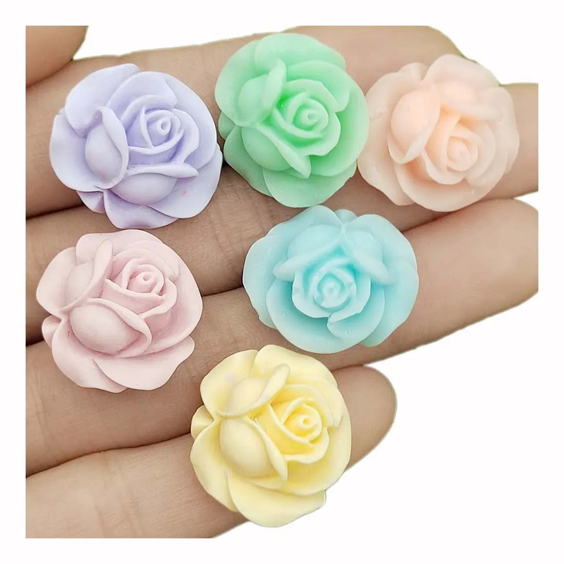 100Pcs 18*20MM Pastel Rose Flower Flatback Resin Cabochons Mixed Colors Great for Necklace Earring Jewelry Making Supplier