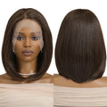 13x6 Lace Wigs Medium Brown Short BOB WIgs for Women Daily Party Heat Resistant Fiber Wigs with Dark Root
