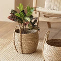Direct Factory Sale Handmade Large Rattan Woven Cross-Border Flower Pot with Handle Cattail Basket Handweaver for Kitchen Use