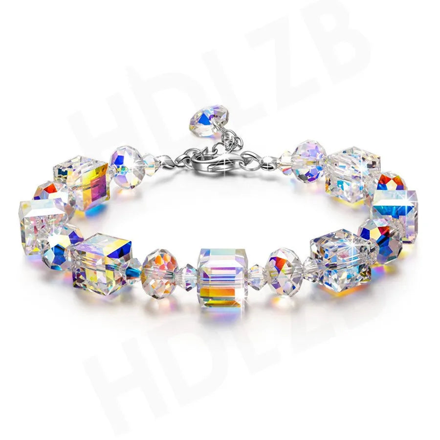 2023 Wholesale Crystal Glass Beads Colorful Bracelets Round Ladies Square Dainty Charm Trendy Bead Bracelet