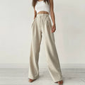 Enyami Wholesale Work Leisure Casual Solid High Waisted Lace up Drawstring Long Loose Women Wide Leg Pants