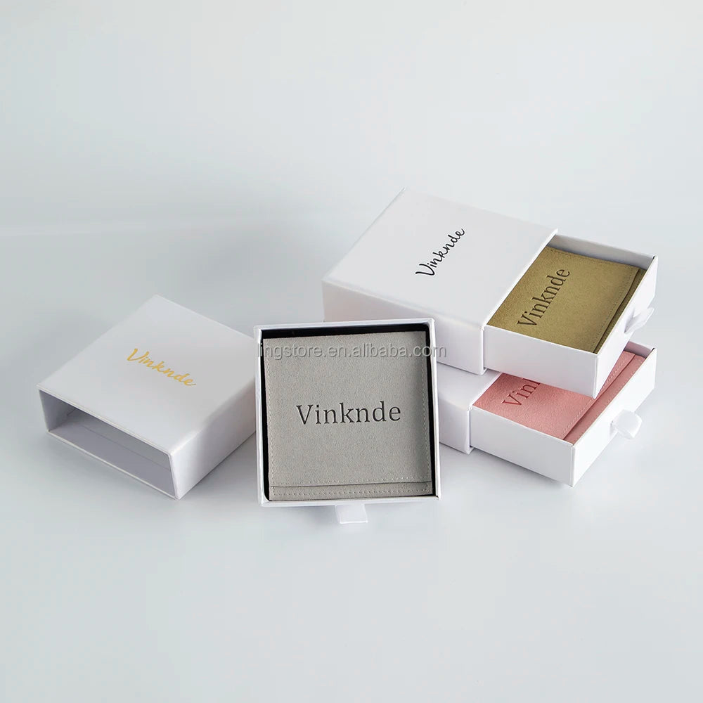 Personalized Elegant White Sliding Drawer Jewelry Box Microfiber Luxury Envelope Bag for Necklaces Simple Luxury Packaging for