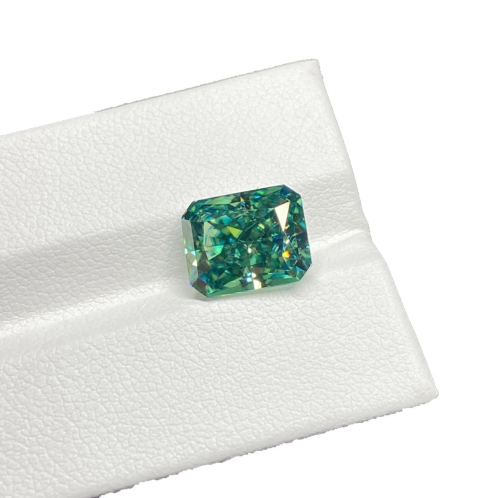 10x12mm Green Moissanite Loose Jewelry DIY Making Gemstone Radiant Cut Green Moissanite Crushed Ice Cut