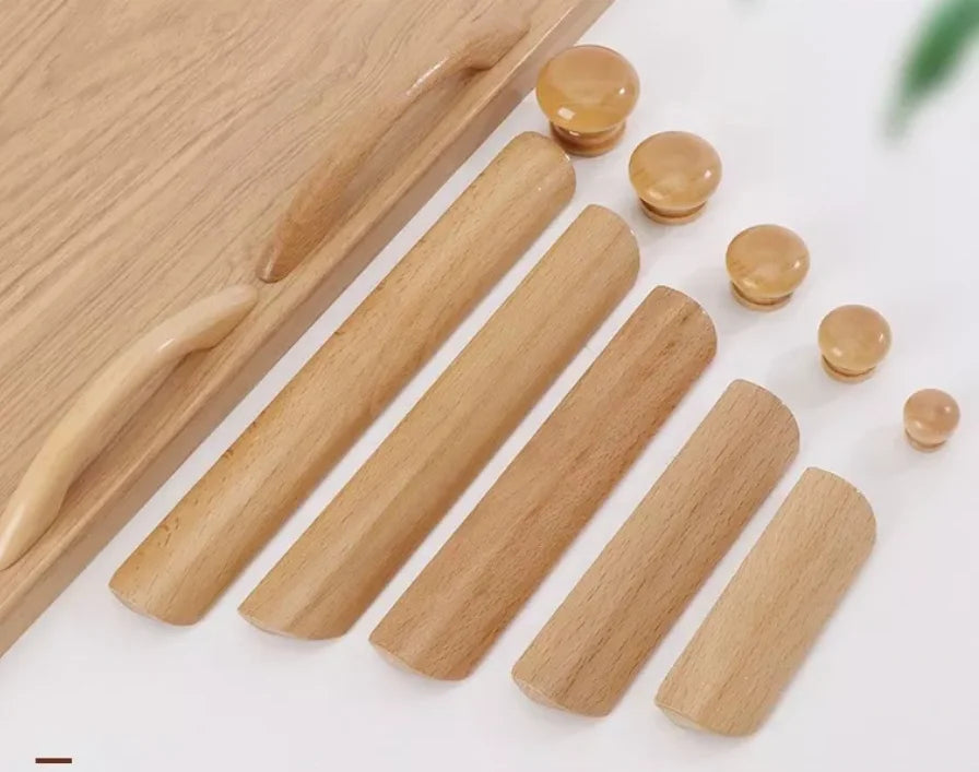 Modern Black Kitchen Furniture Drawer Knobs and Pulls with Wood Handles Beaded Decoration and Polished Technique