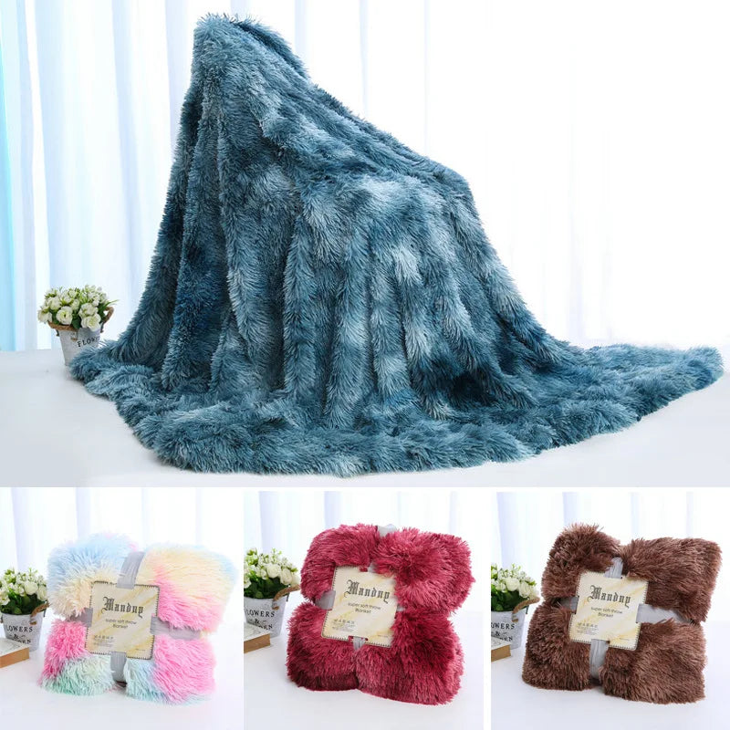 Luxury Faux Fur Plush Throw Blanket Soft Tie-dye Decoration Blanket Cozy Warm Plush for Bed Couch Living Room