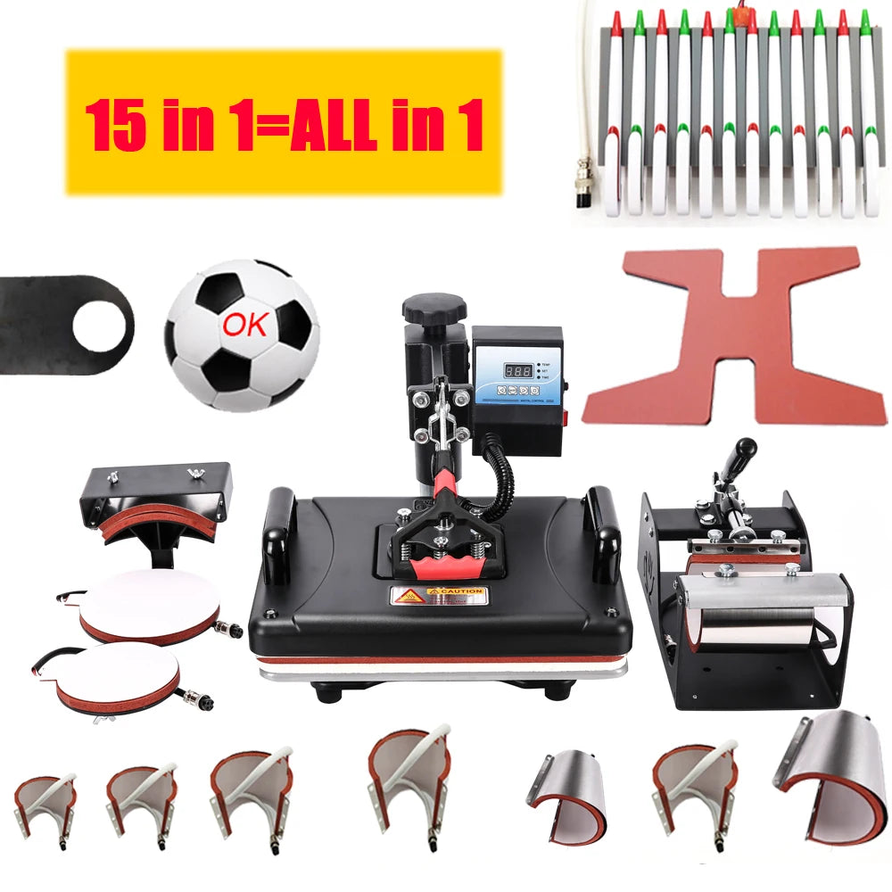 RubySub 15 in 1 Combo Heat Press Machines 2D Heat Transfer Machine for Mug/Tshirt/Shoe/Plate/Pen/Ball