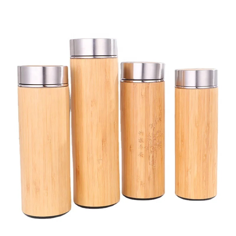 2025 New Brand Wholesale 450ml Bamboo Straight Cups Stainless Steel Insulated Vacuum Water Bottle