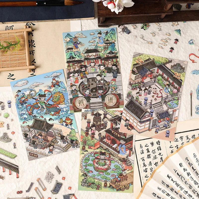 3 Sheets Per Pack Landscape Stickers Mythical Story Nezha Series Children's Creative 3d Stickers