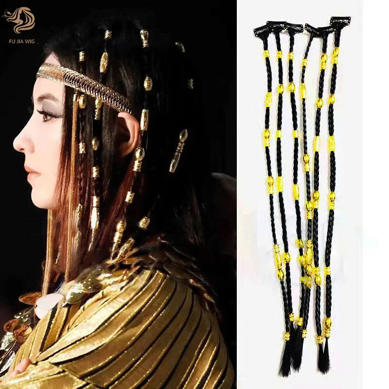 Fujia Cleopatra Braid Hair Extensions Dyed Machine Double Weft Braided Metal Ring Piece Synthetic Hair for Women 7inch Black