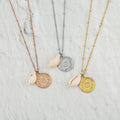 Women's Stainless Steel Cowry Zodiac Necklace with Natural Sea Shell Beads Gold Plated for Beach Fashion Cowry Necklace