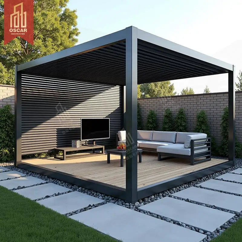 Red Roof Outdoor Pergola Bioclimatic Shade Aluminum Luxury Terrace Rainproof Snowproof Backyard Garden Poolside Aluminum Pergola