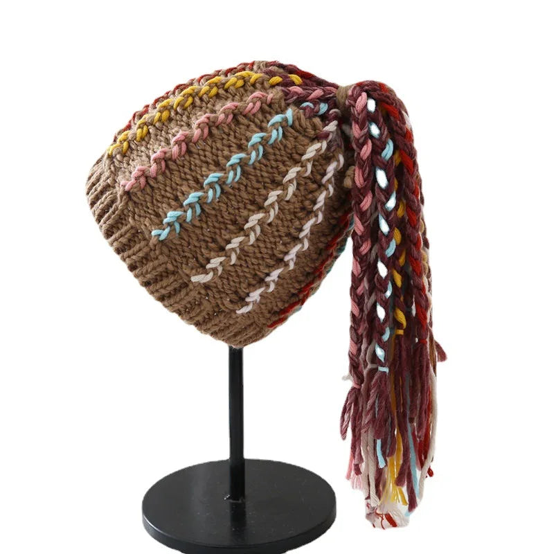Casual  Hip Hop Wig Dirty Braid Hat for Women in Autumn and Winter Hip Hop Braided Knitting Hats