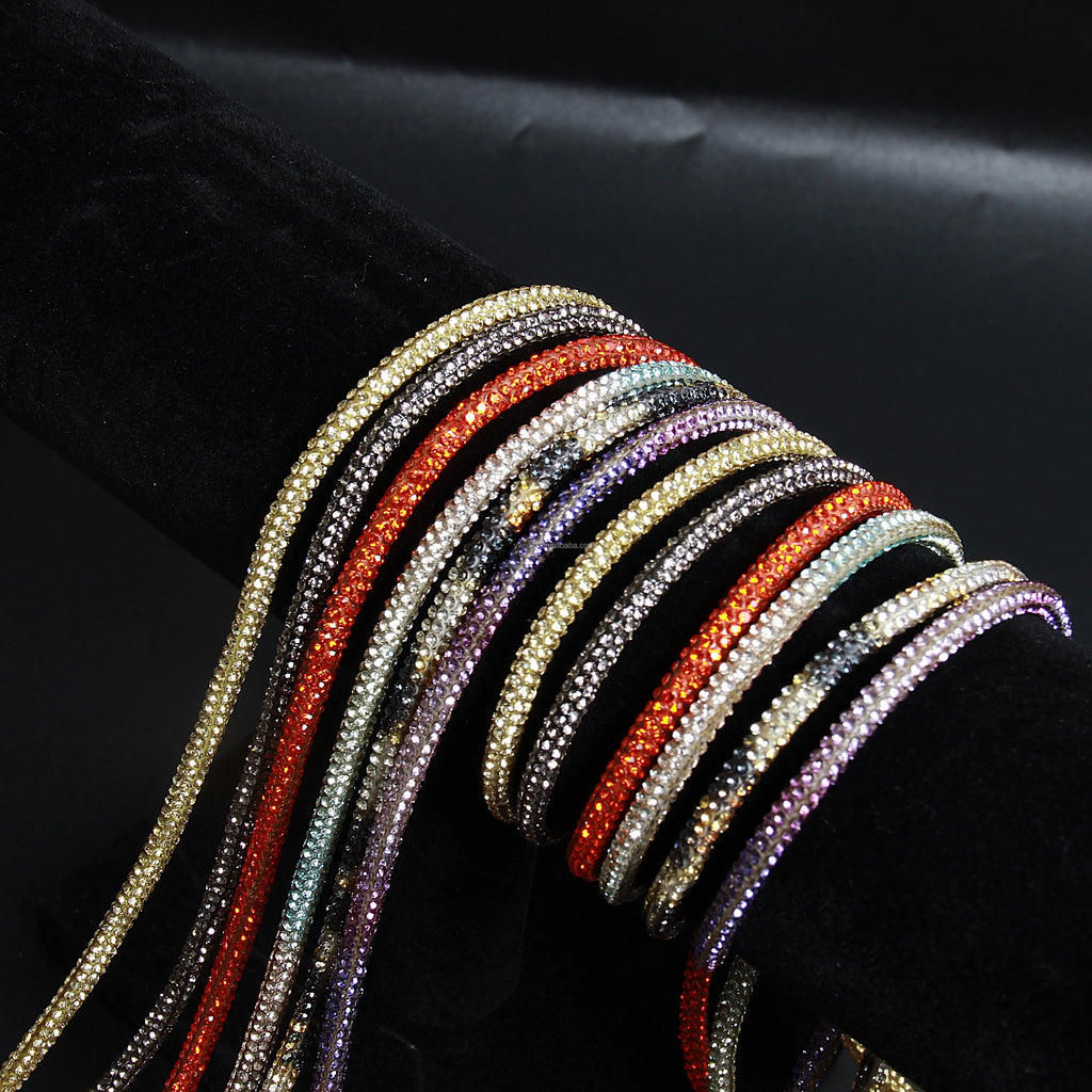 SINONG 30-Color Sparkling Round Tube Full Diamond Crystal Decorative DIY Rope Glue-On Rhinestones for Shoe Decoration