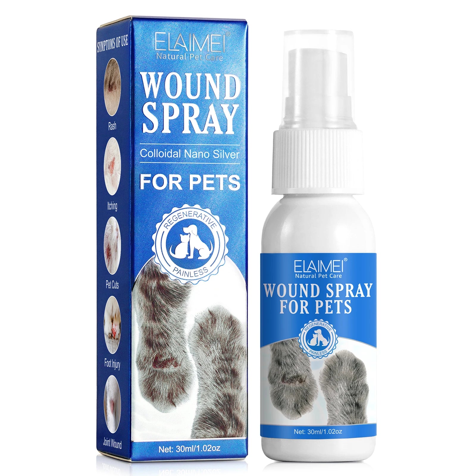 ELAIMEI Pain Relief Reduces Bleeding Fast Healing 100% Natural Cleans Pet Wound Care Dog Cat Wound Spray