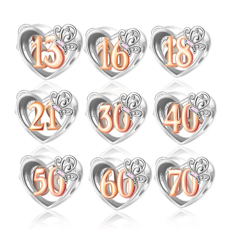Fit Original Bracelet Necklace Jewelry 925 Sterling Silver Lucky Number Happy Birthday Number Memorable Anniversary Beads Charms