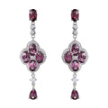 Graceful Rhodium Plated 925 Silver Jewelry Natural Pyrope Four  Leaf Clover Drop Earrings for Women Birthday Gift