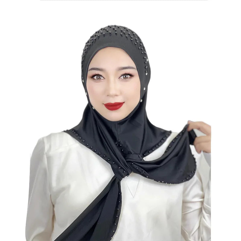Polyester Jersey Embroidery Diamond Instant Hijab Scarf Malaysia Muslim Scarf Hat 4 Season