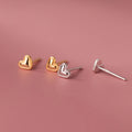 Classic 925 Sterling Silver Plain love Heart Gold Plated Stud Earrings for Women Valentine's Day Gift