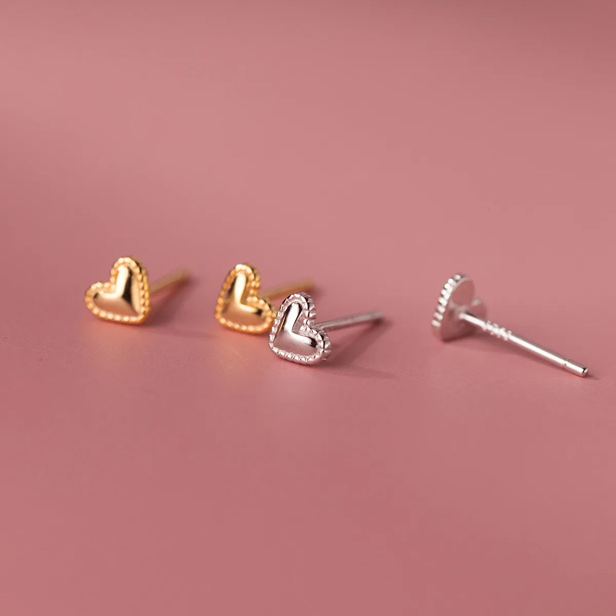 Classic 925 Sterling Silver Plain love Heart Gold Plated Stud Earrings for Women Valentine's Day Gift