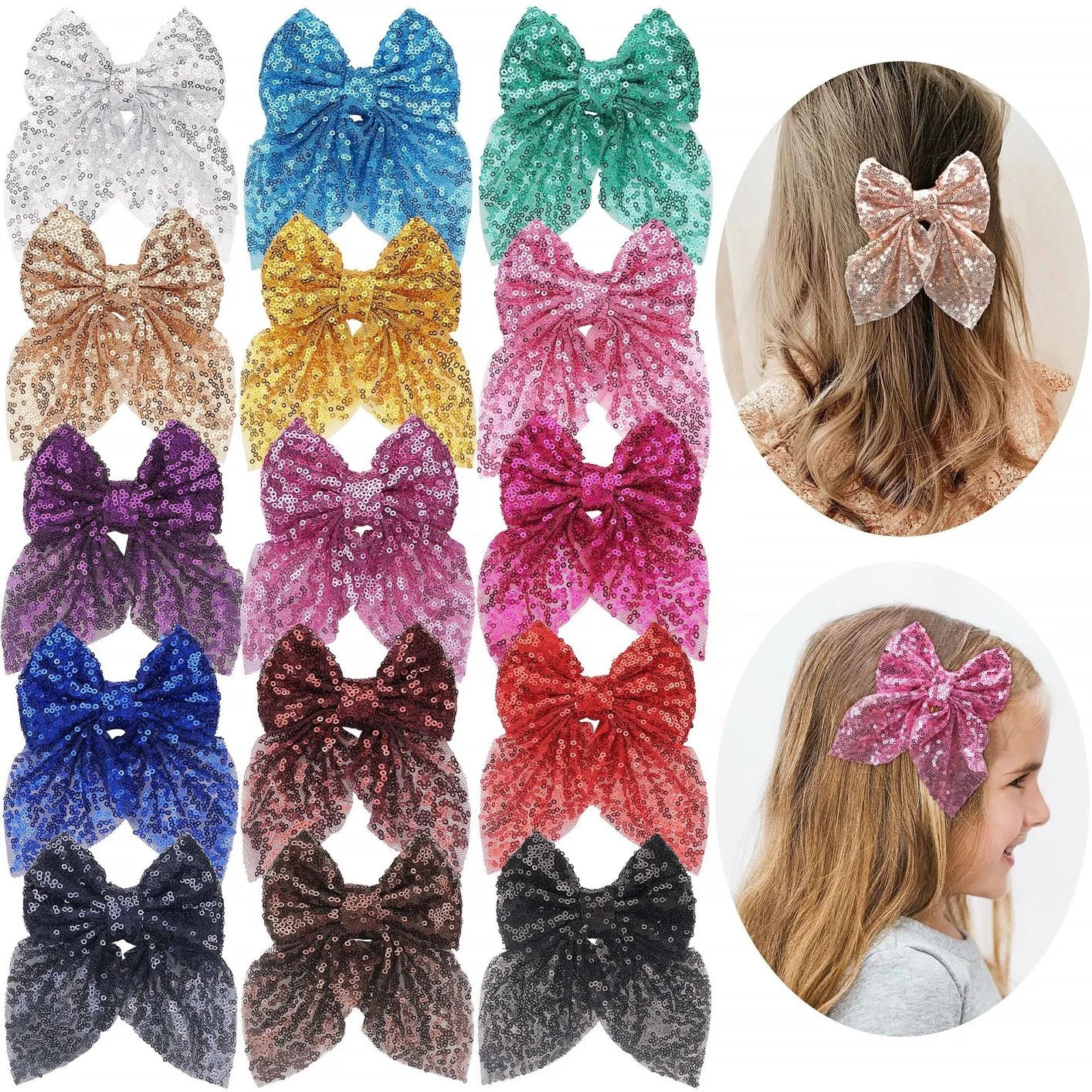 4" Elegant Glitter Sequin Bow Hair Clip Large Lace Bows Fashion Girls Hairpin Barrettes Ponytail Headwear Women Hair Accessories