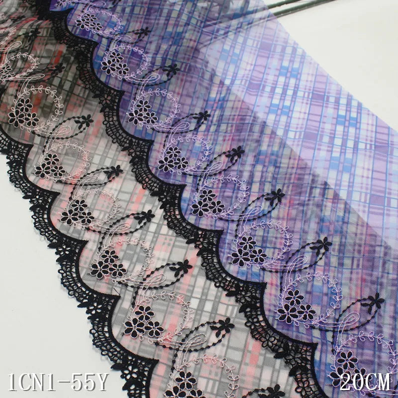 20cm Wide Tulle Colorful Printed Embroidery Lace Fabric Water-soluble Edge Embroidered Encaje Bordado Lace Trim for Women Dress