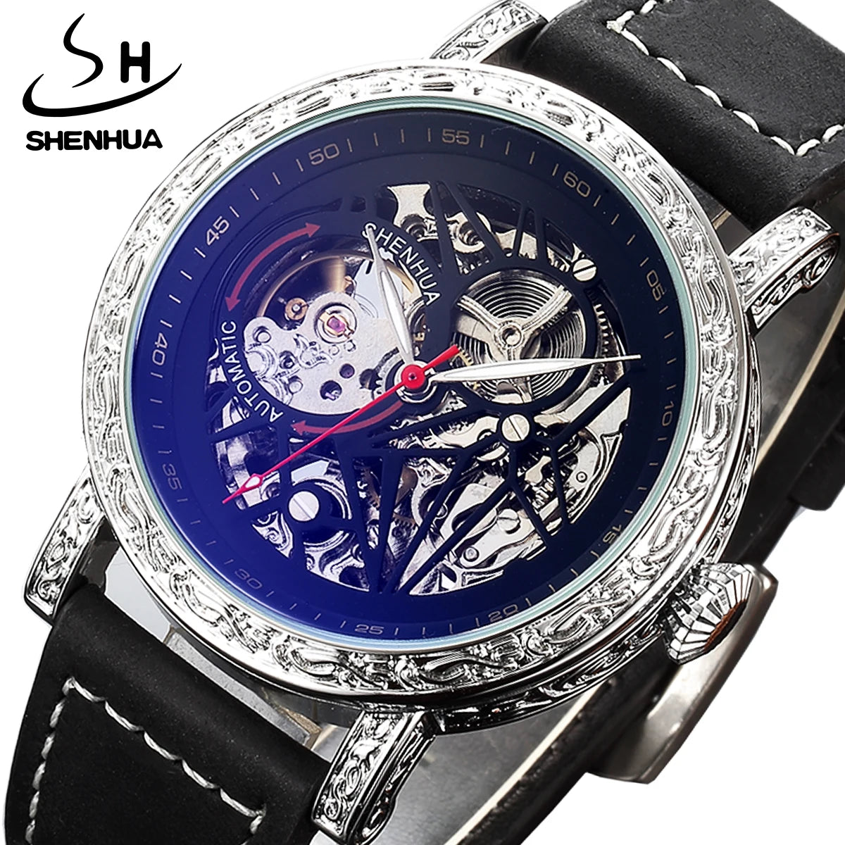SHENHUA Unique Royal Deluxe Pattern Mechanical Conspicuous Clearly Bezel Male Watch