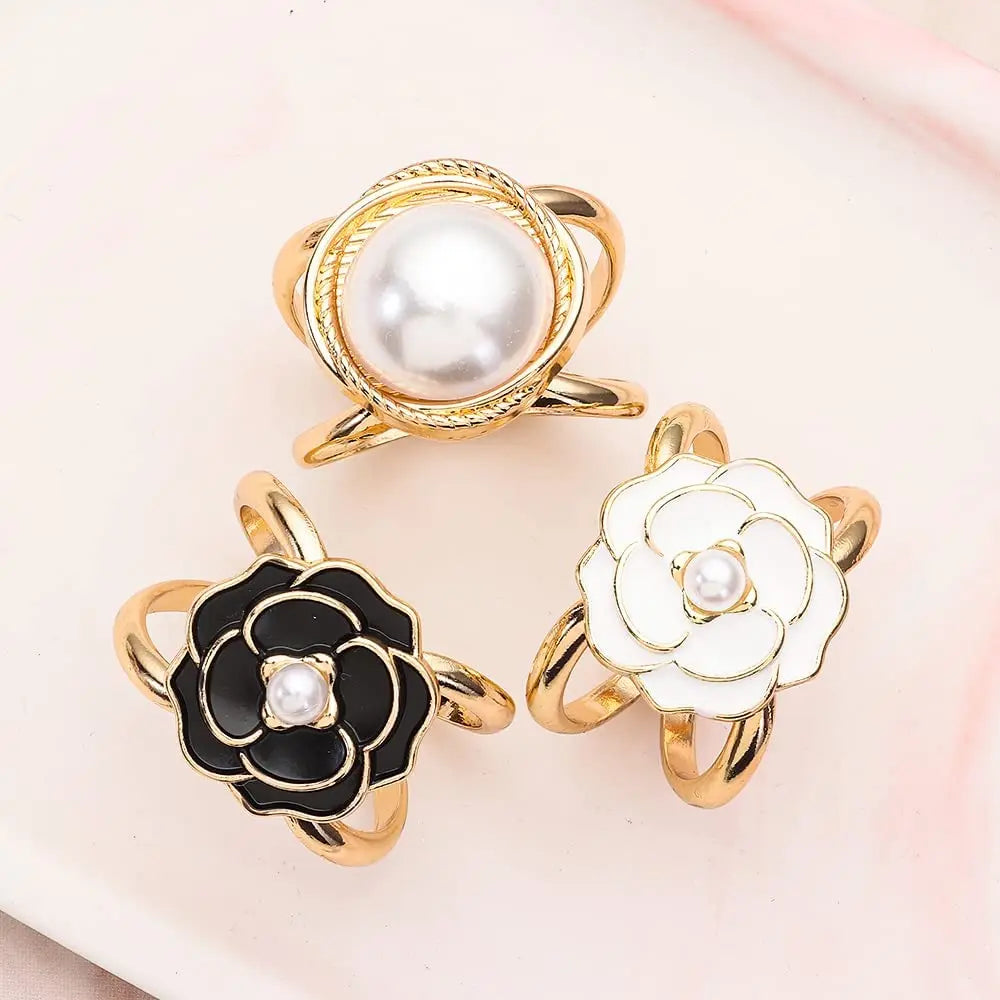 Elegant Pearl Floral Scarf Ring Clip Camellia Flower Scarf Buckle for Women Scarf Ring Buckle