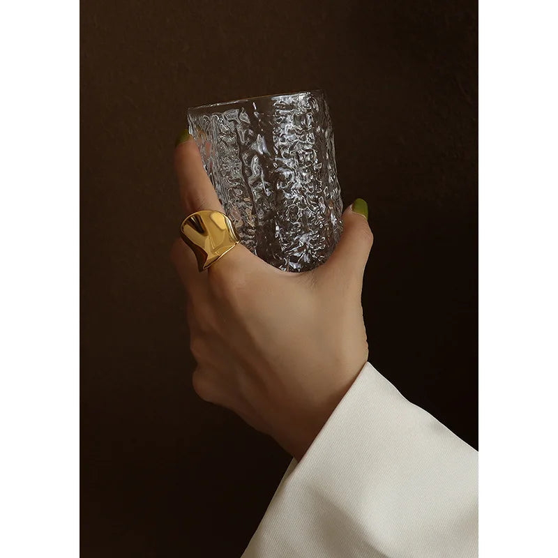 Heavy Industry Casting Handmade European and American Exaggerated and Personalized Radian Rings Female Titanium Steel 18K Gold