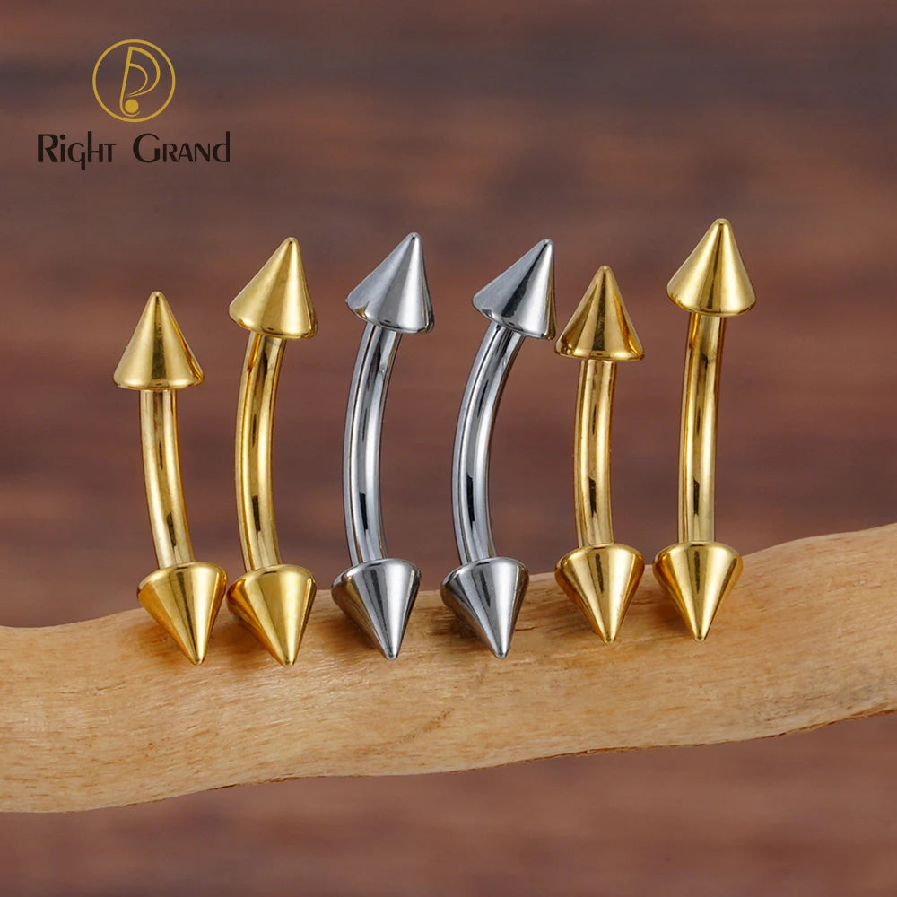 ASTM F136 Titanium 16G Curved Barbell With Spikes Implant Grade Rook Eyebrow Vertical Labret Punk Fashion Piercing Jewelry