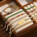 Colorful Zircon Jewelry Gold Plated Jewelry Stainless Steel Chain Bracelets Non Tarnish Tennis Chain Bracelets for Women