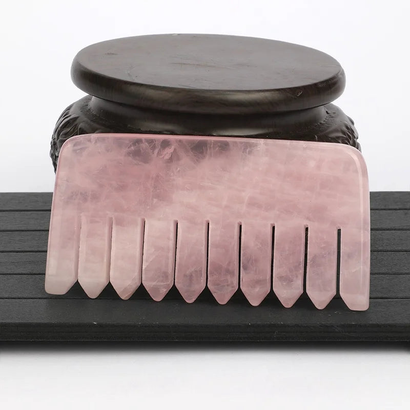 Natural Eco-Friendly Polished Pink Quartz Hair Comb Hair Massager Scalp Massage Tool Gua Sha Stress Relief Crystal Craft Rose