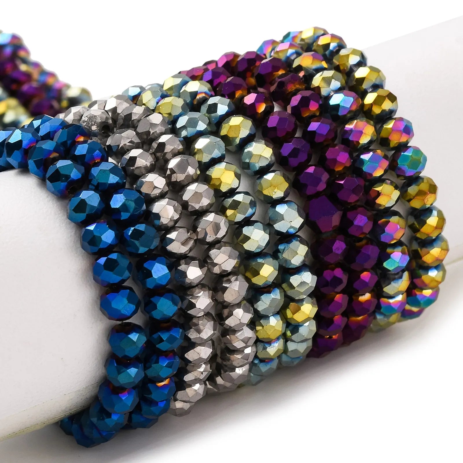 PandaHall 10 Strands 1mm 2mm 3mm 4mm 6mm 8mm Electroplate Rondelle Crystal Faceted Glass Beads