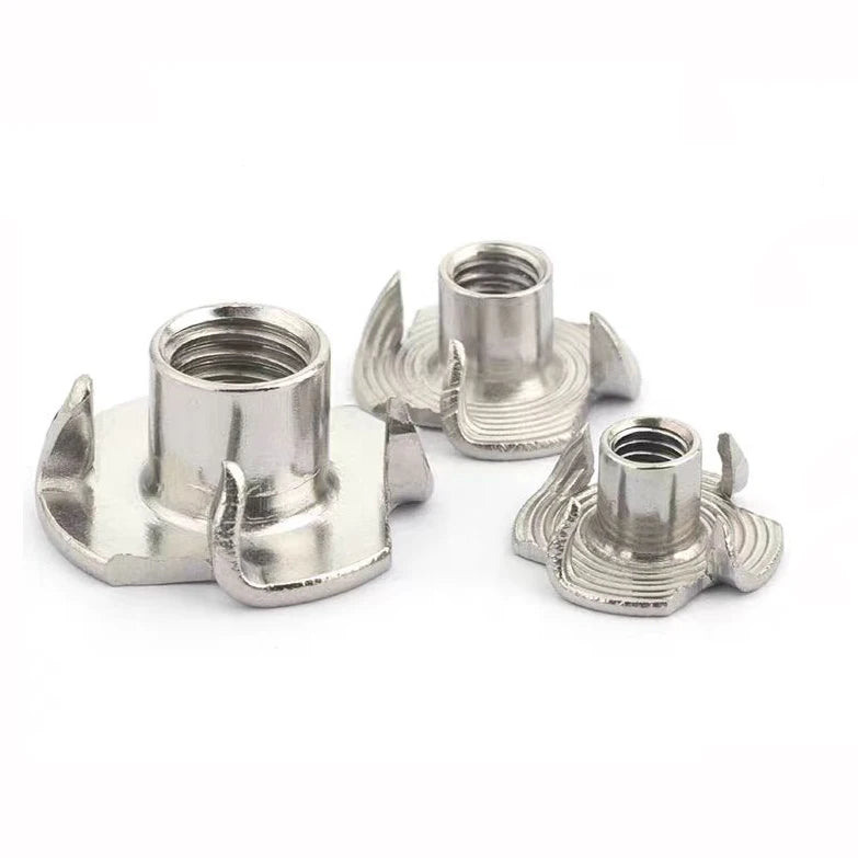 Woodworking Construction Blue Zinc Plated 4 Prong Stainless Steel Thread Insert T-Nuts for Wood