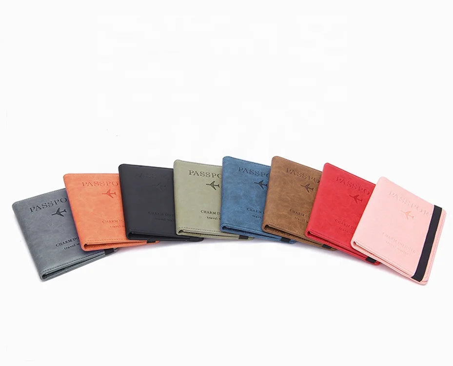 Luxury Family RFID Blocking Leather Card Case Elastic PU Material Passport Wallet Cover Holder