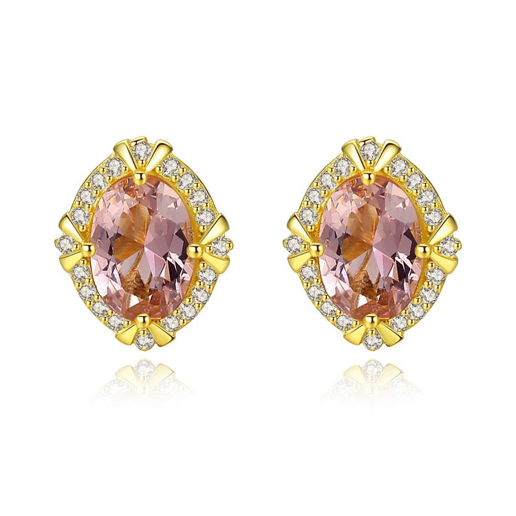 Fine Jewelry 925 Sterling Silver Oval Shape Gemstone Morganite Stud Earrings