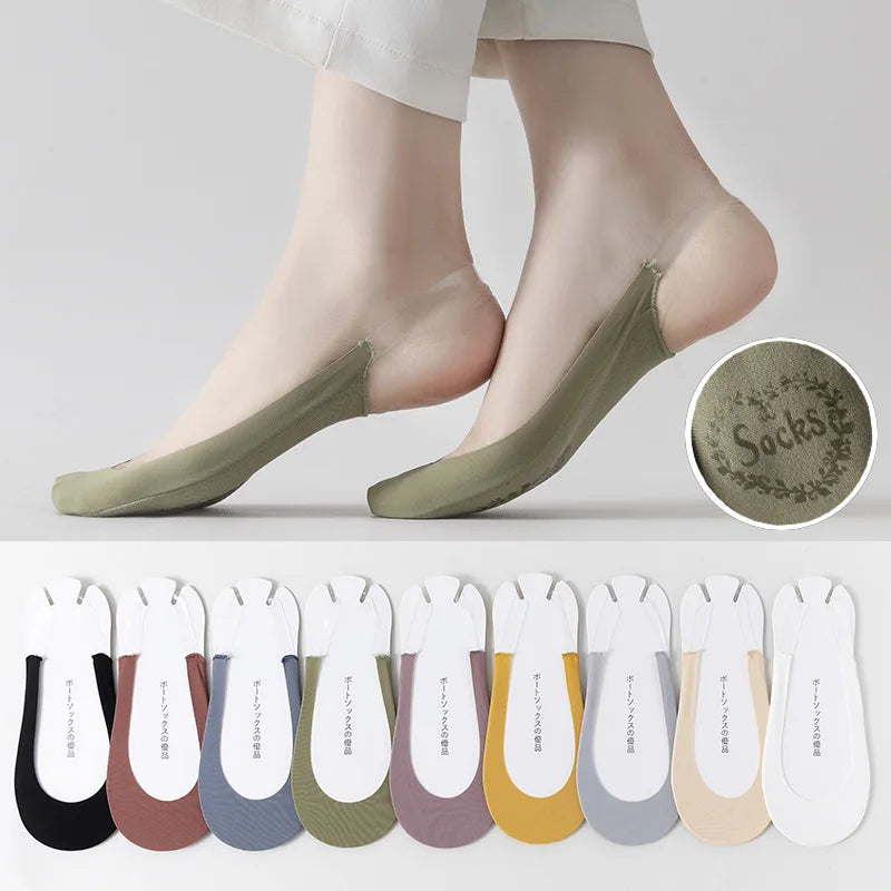 Wholesale Top Quality Woman Summer Cotton Breathable Ice Silk Stretch Invisible TPU Strap Non-slip No Show Silicone Grip Socks